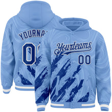 Загрузить изображение в средство просмотра галереи, Custom Light Blue Royal-White Splash 3D Pattern Design Bomber Full-Snap Varsity Letterman Hoodie Jacket