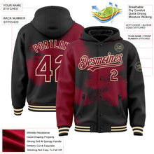 Загрузить изображение в средство просмотра галереи, Custom Black Crimson-Cream Abstract Color Blocks Fragment 3D Pattern Design Bomber Full-Snap Varsity Letterman Hoodie Jacket