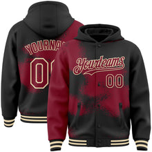 Загрузить изображение в средство просмотра галереи, Custom Black Crimson-Cream Abstract Color Blocks Fragment 3D Pattern Design Bomber Full-Snap Varsity Letterman Hoodie Jacket