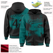Загрузить изображение в средство просмотра галереи, Custom Black Teal Abstract Color Blocks Fragment 3D Pattern Design Bomber Full-Snap Varsity Letterman Hoodie Jacket