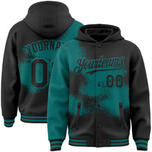 Загрузить изображение в средство просмотра галереи, Custom Black Teal Abstract Color Blocks Fragment 3D Pattern Design Bomber Full-Snap Varsity Letterman Hoodie Jacket