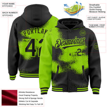 Загрузить изображение в средство просмотра галереи, Custom Black Neon Green Abstract Color Blocks Fragment 3D Pattern Design Bomber Full-Snap Varsity Letterman Hoodie Jacket
