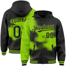 Загрузить изображение в средство просмотра галереи, Custom Black Neon Green Abstract Color Blocks Fragment 3D Pattern Design Bomber Full-Snap Varsity Letterman Hoodie Jacket