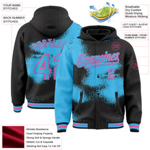Загрузить изображение в средство просмотра галереи, Custom Black Sky Blue-Pink Abstract Color Blocks Fragment 3D Pattern Design Bomber Full-Snap Varsity Letterman Hoodie Jacket