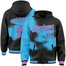 Загрузить изображение в средство просмотра галереи, Custom Black Sky Blue-Pink Abstract Color Blocks Fragment 3D Pattern Design Bomber Full-Snap Varsity Letterman Hoodie Jacket