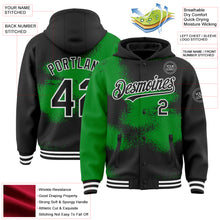Загрузить изображение в средство просмотра галереи, Custom Black Grass Green-White Abstract Color Blocks Fragment 3D Pattern Design Bomber Full-Snap Varsity Letterman Hoodie Jacket