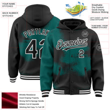 Загрузить изображение в средство просмотра галереи, Custom Black Midnight Green-White Abstract Color Blocks Fragment 3D Pattern Design Bomber Full-Snap Varsity Letterman Hoodie Jacket
