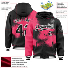 Загрузить изображение в средство просмотра галереи, Custom Black Neon Pink-White Abstract Color Blocks Fragment 3D Pattern Design Bomber Full-Snap Varsity Letterman Hoodie Jacket