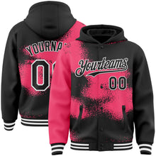 Загрузить изображение в средство просмотра галереи, Custom Black Neon Pink-White Abstract Color Blocks Fragment 3D Pattern Design Bomber Full-Snap Varsity Letterman Hoodie Jacket