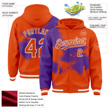 Загрузить изображение в средство просмотра галереи, Custom Orange Purple-White Abstract Color Blocks Fragment 3D Pattern Design Bomber Full-Snap Varsity Letterman Hoodie Jacket