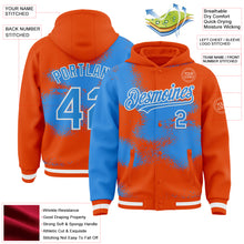 Загрузить изображение в средство просмотра галереи, Custom Orange Powder Blue-White Abstract Color Blocks Fragment 3D Pattern Design Bomber Full-Snap Varsity Letterman Hoodie Jacket