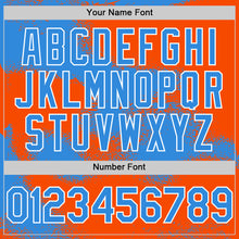 Загрузить изображение в средство просмотра галереи, Custom Orange Powder Blue-White Abstract Color Blocks Fragment 3D Pattern Design Bomber Full-Snap Varsity Letterman Hoodie Jacket