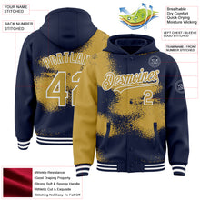 Загрузить изображение в средство просмотра галереи, Custom Navy Old Gold-White Abstract Color Blocks Fragment 3D Pattern Design Bomber Full-Snap Varsity Letterman Hoodie Jacket