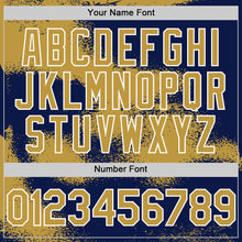 Загрузить изображение в средство просмотра галереи, Custom Navy Old Gold-White Abstract Color Blocks Fragment 3D Pattern Design Bomber Full-Snap Varsity Letterman Hoodie Jacket