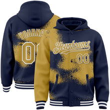Загрузить изображение в средство просмотра галереи, Custom Navy Old Gold-White Abstract Color Blocks Fragment 3D Pattern Design Bomber Full-Snap Varsity Letterman Hoodie Jacket