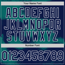 Загрузить изображение в средство просмотра галереи, Custom Navy Teal-White Abstract Color Blocks Fragment 3D Pattern Design Bomber Full-Snap Varsity Letterman Hoodie Jacket