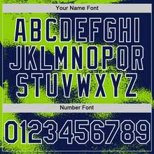 Загрузить изображение в средство просмотра галереи, Custom Navy Neon Green-White Abstract Color Blocks Fragment 3D Pattern Design Bomber Full-Snap Varsity Letterman Hoodie Jacket