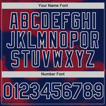 Загрузить изображение в средство просмотра галереи, Custom Navy Crimson-White Abstract Color Blocks Fragment 3D Pattern Design Bomber Full-Snap Varsity Letterman Hoodie Jacket