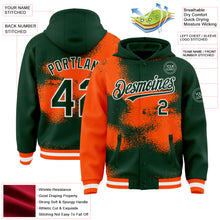 Загрузить изображение в средство просмотра галереи, Custom Green Orange-White Abstract Color Blocks Fragment 3D Pattern Design Bomber Full-Snap Varsity Letterman Hoodie Jacket