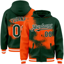 Загрузить изображение в средство просмотра галереи, Custom Green Orange-White Abstract Color Blocks Fragment 3D Pattern Design Bomber Full-Snap Varsity Letterman Hoodie Jacket