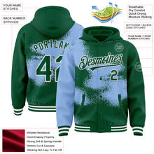 Загрузить изображение в средство просмотра галереи, Custom Kelly Green Light Blue-White Abstract Color Blocks Fragment 3D Pattern Design Bomber Full-Snap Varsity Letterman Hoodie Jacket