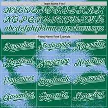 Загрузить изображение в средство просмотра галереи, Custom Kelly Green Light Blue-White Abstract Color Blocks Fragment 3D Pattern Design Bomber Full-Snap Varsity Letterman Hoodie Jacket