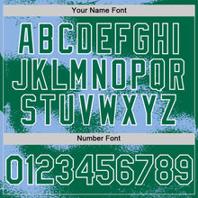 Загрузить изображение в средство просмотра галереи, Custom Kelly Green Light Blue-White Abstract Color Blocks Fragment 3D Pattern Design Bomber Full-Snap Varsity Letterman Hoodie Jacket