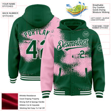 Загрузить изображение в средство просмотра галереи, Custom Kelly Green Light Pink-White Abstract Color Blocks Fragment 3D Pattern Design Bomber Full-Snap Varsity Letterman Hoodie Jacket