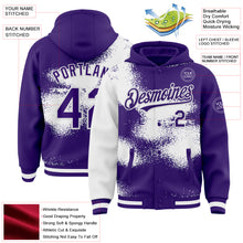 Загрузить изображение в средство просмотра галереи, Custom Purple White Abstract Color Blocks Fragment 3D Pattern Design Bomber Full-Snap Varsity Letterman Hoodie Jacket