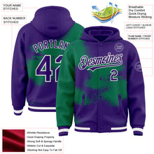 Загрузить изображение в средство просмотра галереи, Custom Purple Kelly Green-White Abstract Color Blocks Fragment 3D Pattern Design Bomber Full-Snap Varsity Letterman Hoodie Jacket