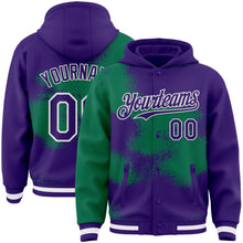 Загрузить изображение в средство просмотра галереи, Custom Purple Kelly Green-White Abstract Color Blocks Fragment 3D Pattern Design Bomber Full-Snap Varsity Letterman Hoodie Jacket