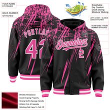 Загрузить изображение в средство просмотра галереи, Custom Black Pink-White Splash 3D Pattern Design Bomber Full-Snap Varsity Letterman Hoodie Jacket