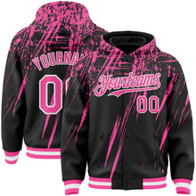 Загрузить изображение в средство просмотра галереи, Custom Black Pink-White Splash 3D Pattern Design Bomber Full-Snap Varsity Letterman Hoodie Jacket