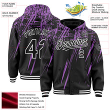 Загрузить изображение в средство просмотра галереи, Custom Black Medium Purple-White Splash 3D Pattern Design Bomber Full-Snap Varsity Letterman Hoodie Jacket