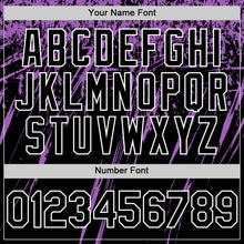 Загрузить изображение в средство просмотра галереи, Custom Black Medium Purple-White Splash 3D Pattern Design Bomber Full-Snap Varsity Letterman Hoodie Jacket