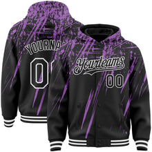 Загрузить изображение в средство просмотра галереи, Custom Black Medium Purple-White Splash 3D Pattern Design Bomber Full-Snap Varsity Letterman Hoodie Jacket