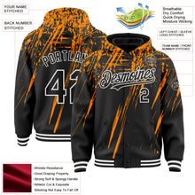 Загрузить изображение в средство просмотра галереи, Custom Black Bay Orange-White Splash 3D Pattern Design Bomber Full-Snap Varsity Letterman Hoodie Jacket