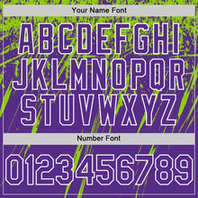 Загрузить изображение в средство просмотра галереи, Custom Purple Neon Green-White Splash 3D Pattern Design Bomber Full-Snap Varsity Letterman Hoodie Jacket