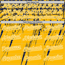 Загрузить изображение в средство просмотра галереи, Custom Gold Navy-White Splash 3D Pattern Design Bomber Full-Snap Varsity Letterman Hoodie Jacket