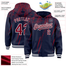 Загрузить изображение в средство просмотра галереи, Custom Navy Crimson-White Splash 3D Pattern Design Bomber Full-Snap Varsity Letterman Hoodie Jacket