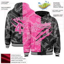 Загрузить изображение в средство просмотра галереи, Custom Graffiti Pattern Pink Black-White Scratch Bomber Full-Snap Varsity Letterman Hoodie Jacket