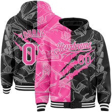 Загрузить изображение в средство просмотра галереи, Custom Graffiti Pattern Pink Black-White Scratch Bomber Full-Snap Varsity Letterman Hoodie Jacket