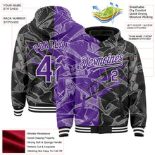 Загрузить изображение в средство просмотра галереи, Custom Graffiti Pattern Purple Black-White Scratch Bomber Full-Snap Varsity Letterman Hoodie Jacket