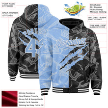 Загрузить изображение в средство просмотра галереи, Custom Graffiti Pattern Light Blue Black-White Scratch Bomber Full-Snap Varsity Letterman Hoodie Jacket
