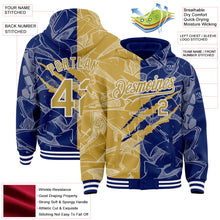 Загрузить изображение в средство просмотра галереи, Custom Graffiti Pattern Old Gold Royal-White Scratch Bomber Full-Snap Varsity Letterman Hoodie Jacket