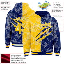 Загрузить изображение в средство просмотра галереи, Custom Graffiti Pattern Yellow Royal-White Scratch Bomber Full-Snap Varsity Letterman Hoodie Jacket