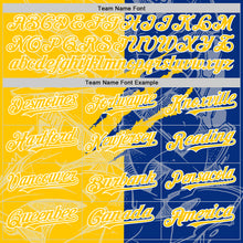 Загрузить изображение в средство просмотра галереи, Custom Graffiti Pattern Yellow Royal-White Scratch Bomber Full-Snap Varsity Letterman Hoodie Jacket