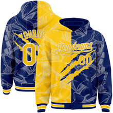 Загрузить изображение в средство просмотра галереи, Custom Graffiti Pattern Yellow Royal-White Scratch Bomber Full-Snap Varsity Letterman Hoodie Jacket