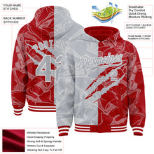 Загрузить изображение в средство просмотра галереи, Custom Graffiti Pattern Gray Red-White Scratch Bomber Full-Snap Varsity Letterman Hoodie Jacket