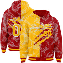 Загрузить изображение в средство просмотра галереи, Custom Graffiti Pattern Gold Red-White Scratch Bomber Full-Snap Varsity Letterman Hoodie Jacket